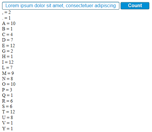 Count the number of occurrences of the characters in a text, with ASP.NET C #